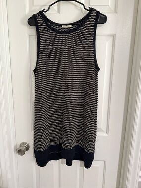 Eileen Fisher Navy and Cream Knit Sleeveless Coverup Dress M/L
